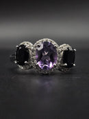Natural Black Tourmaline & Amethyst Sterling Silver Rin