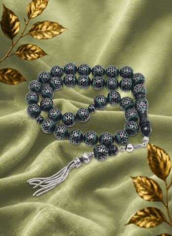 Emerald Hive Kuk Rosary – 925 Silver Inlay & Emerald Green Accents