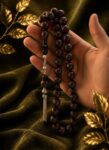 Kuk Rosary Beads with 925 Silver Inlay – Honeycomb Carving & Red Coral Accents