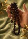 Kuk Rosary Beads with 925 Silver Inlay – Honeycomb Carving & Red Coral Accents