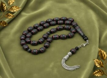 Malak Aura Sacred Hive Kuk Rosary – 925 Silver Inlay & Red Coral Accents