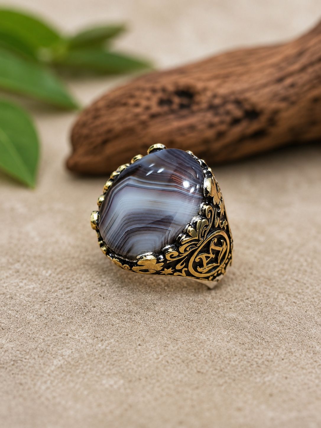 Royal Floral Banded Yemni Agate 925 Ring Royal Floral Banded Yemni Agate 925 Ring