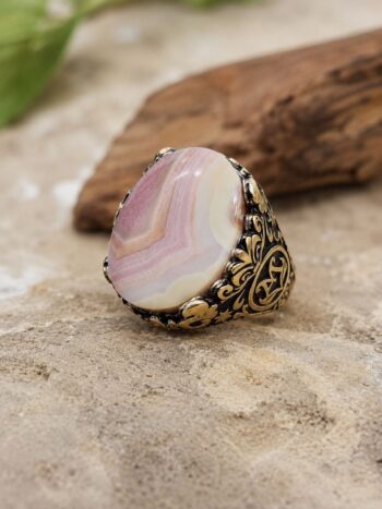 Malak Aura Pink Banded Yemeni Agate Ring – 925 Silver