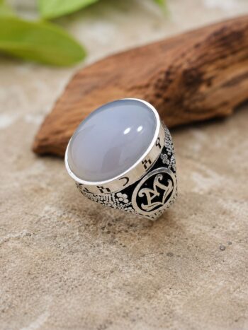 Malak Aura Royal White Aqua Yemeni Agate Ring – 925 Silver